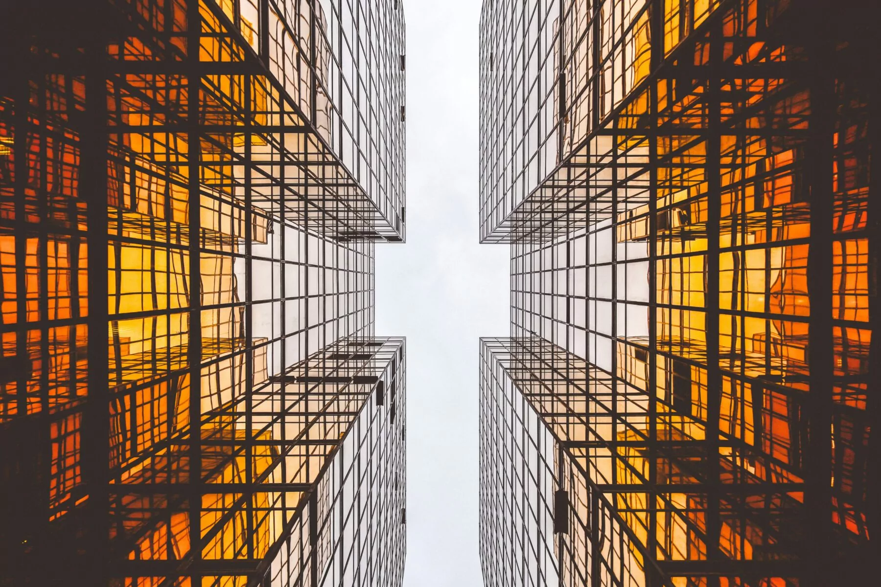 see-through orangie business buildings shot from below, symetry-types of liens article