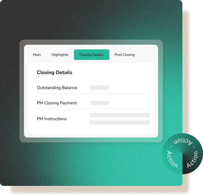 HOA closing details screen